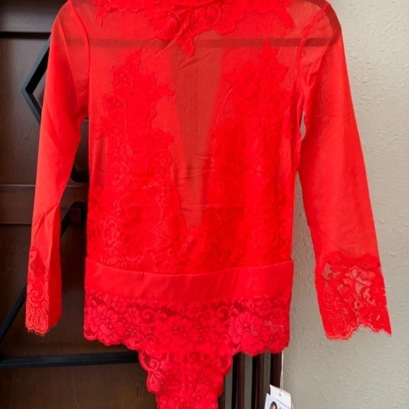 Free People / Revolve x Take HAH Bow Bodysuit Blood Orange REVERSIBLE MED - Picture 7 of 15